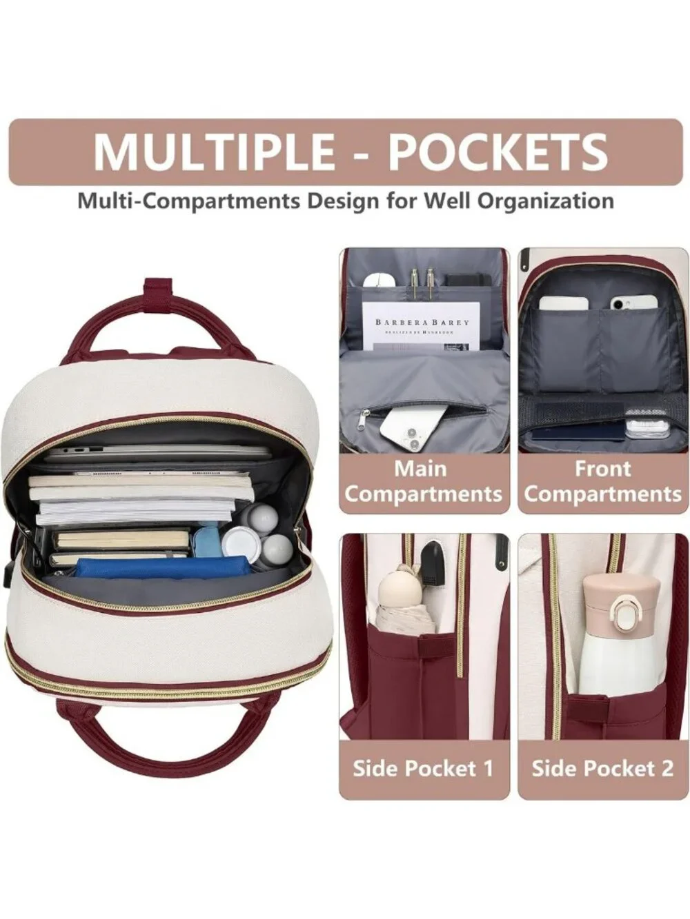 Stylish Waterproof Laptop Backpack for Women & Teens - USB Charger, 15.6